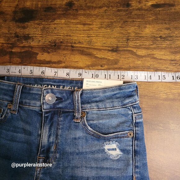 American Eagle Midi Shorts 0 Next Level Stretch Medium Light Wash Denim Country - Picture 8 of 13